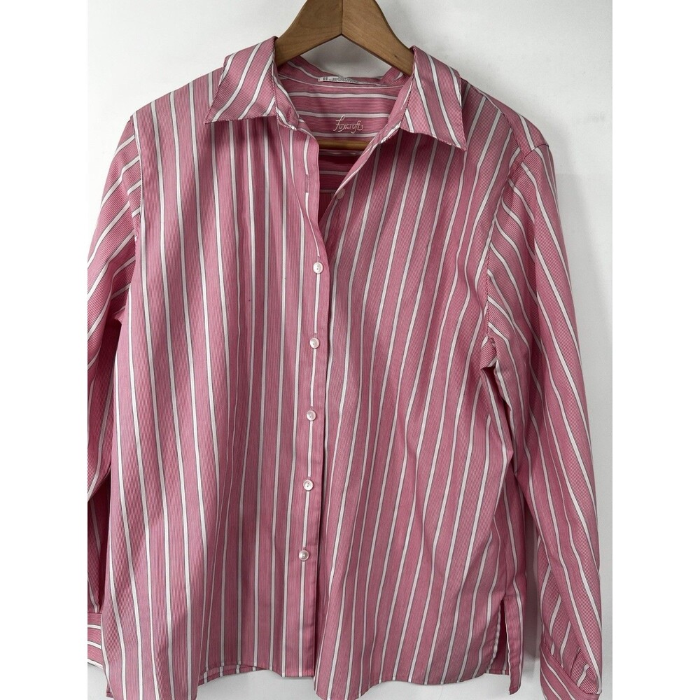 Foxcroft Wrinkle Free Pink white Stripe Button Up Shirt 14P Classic Fit Golfcore